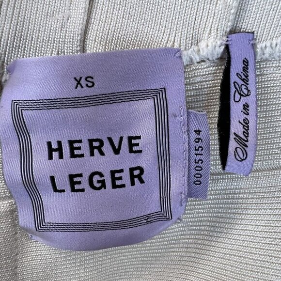 Herve Leger Beige Silver V-Neck Bandage Dress $1290 - Picture 11 of 13